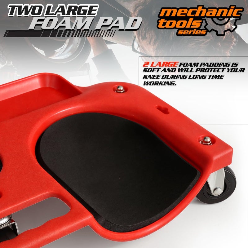 M-AUTO Rolling Knee Creeper Durable Knee Pads with Full 360 Degree Turn Casters and Tool Tray, Garage Kneeling Pads on Swivel Castors for Home Workshop Auto Repairing Maintaining, Red - Image 5